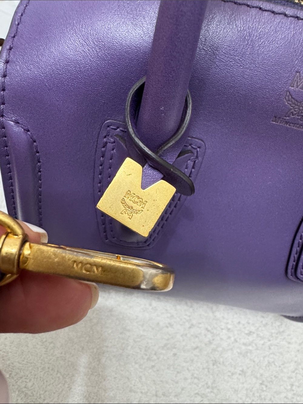 MCM Purple Leather Top-Handle Satchel with Gold Hardware - Picture 3 of 16